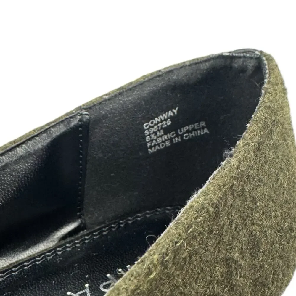 Rampage Safari Green Wool Strappy Button Pointed Toe Flats Sz 8.5 Comfort Trendy
